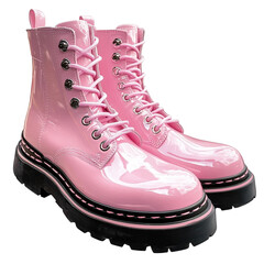  Women's combat fashion pink boots. Cut out on transparent.
