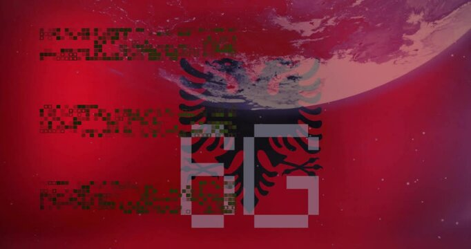 Double-headed eagle silhouette dominating glitch scene, letters overlaying, code fragments drifting