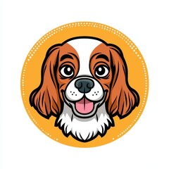 Cartoon illustration of a friendly dog's face with brown and white fur, looking directly at the viewer