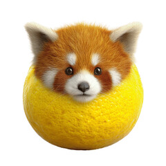 Obraz premium Adorable Red Panda Peeking from a Lemon on Green Screen