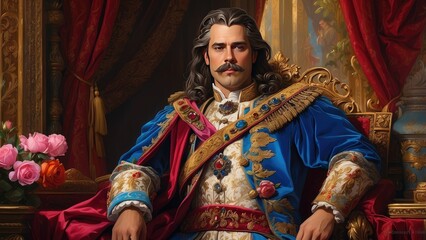 Fototapeta premium Royal Lion with Crown – Majestic King of Jungle Artwork in Black and White