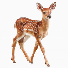 Fototapeta premium Young White-tailed Deer Fawn Walking, Detailed Engraving Style Illustration