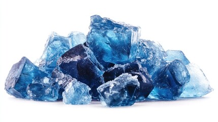 Obraz premium Pile of raw blue fluorite mineral stones, natural gemstone crystals formation