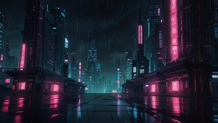 Cyberpunk temple, japanese abstract illustration, futuristic city, dystoptic artwork at night, 4k wallpaper. Rain moody empty future