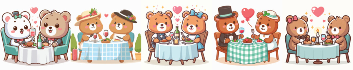Vector of a bear couple having a meal together.