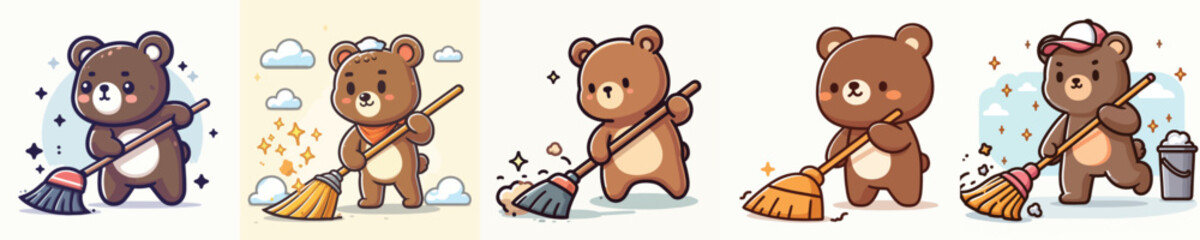 Vector of a bear sweeping.