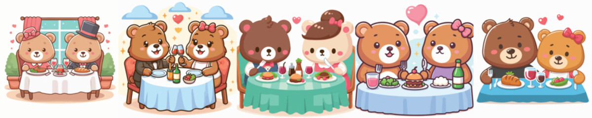 Vector of a bear couple having a meal together.