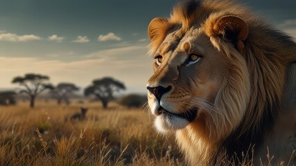 Lion and the African savanna, double exposure photography