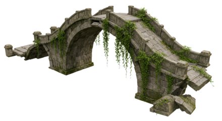 Ancient Crumbling Stone Bridge Overgrown with Vines