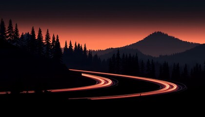 Fototapeta premium Winding Road Night Forest Sunrise