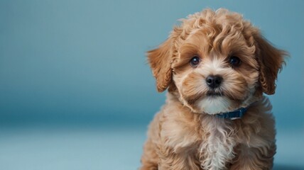 playful portrait of a poodle puppy, Generative AI, copy space