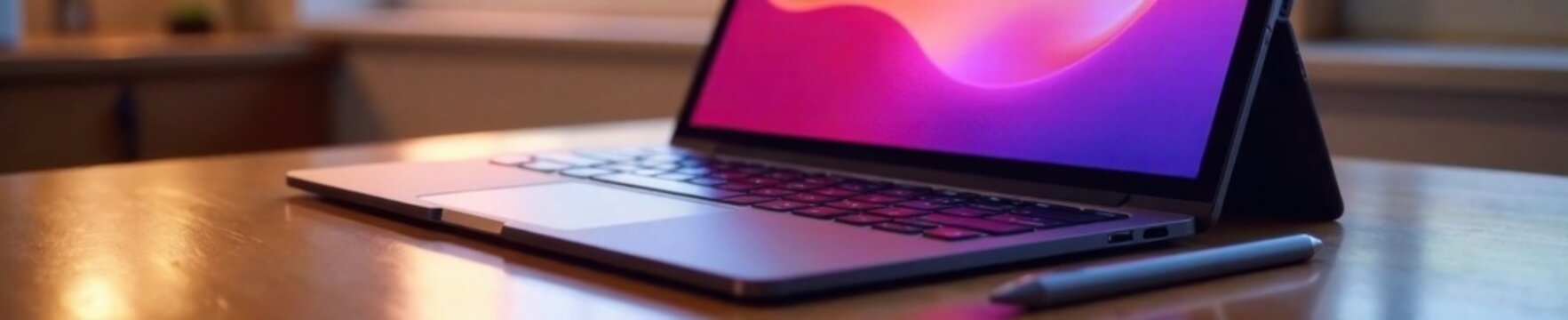 Sleek laptop like tablet with stylus and keyboard attached, computer, laptop, stylus