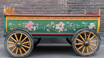 Naklejka premium Ornate, colorful cart with floral design