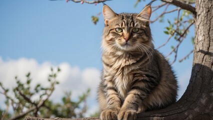 Majestic Tabby Cat Sitting Outdoors on a Sunny Day