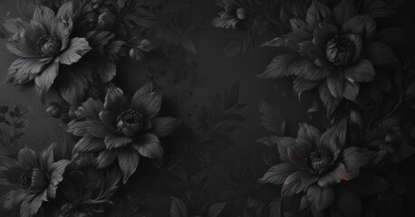 Abstract charcoal floral wallpaper, dark tone botanicals  , tones, romantic