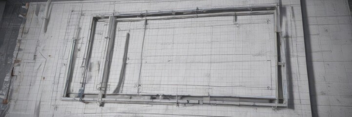 Architectural blueprint photo frame, grid lines, construction theme,  digital,  grid,  industrial