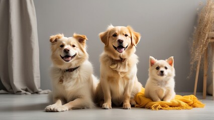 Golden Retriever and Labrador Retriever Dogs Smiling on White Background