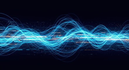 Fototapeta premium Abstract Digital Waveform: Glowing Blue Energy Flowing Through Dark Space