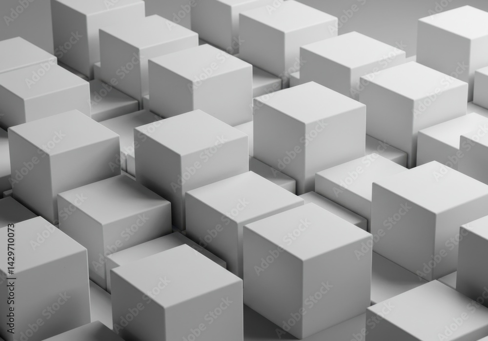 Poster abstract white cube composition: a study in geometric forms and shadows