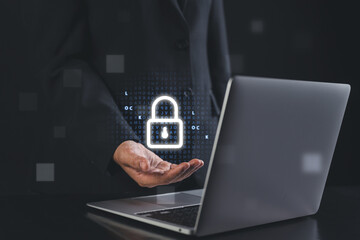 concept art of a modern executive managing personal data privacy and digital security through an...