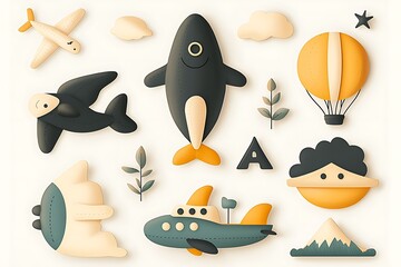 Cute Travel Icons, Flat Style