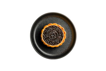 Delicious Mooncake on Dark Plate Festive Treat