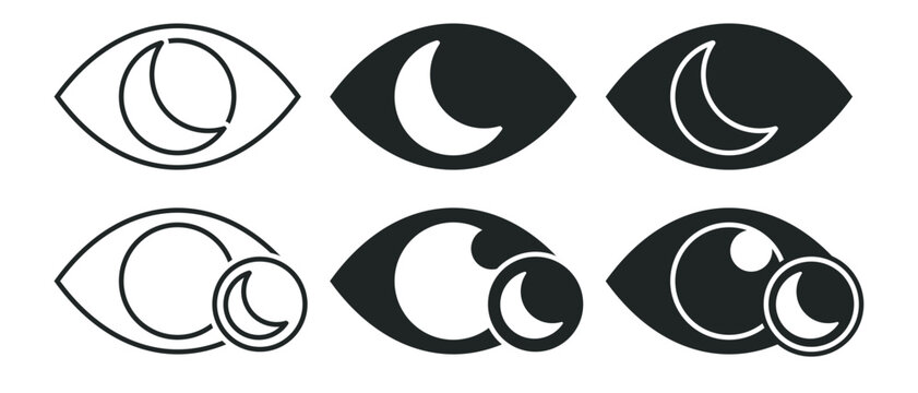 Eye with moon icon, sleepy eyes. Illustration vector
