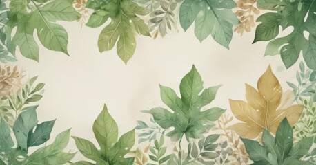 Cute leaf-patterned card; soft watercolor hues,  design,  nature,  stationery