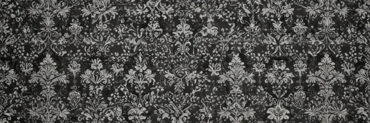 Elegant black & white gothic damask wallpaper with intricate floral & geometric designs , background, scroll