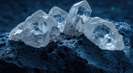 Fototapeta premium Stunning Clear Quartz Crystals on Dark Volcanic Rock A Captivating Display of Nature's Beauty