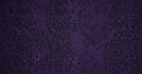 Intricate black damask on deep purple, seamless pattern , floral, royal