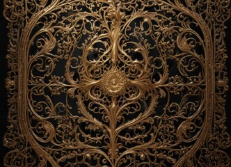 Intricate gold filigree on black, metallic sheen ,  black,  invitation background