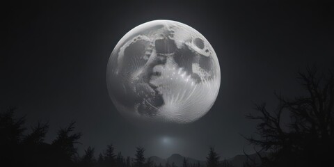 Fototapeta premium Low-hanging full moon casts eerie glow on dark, starless night , full moon, celestial