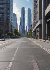 Obraz premium Modern city skyline backdrop, sidewalk poster mockup, marketing, urban