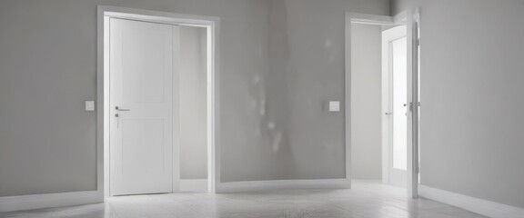 Fototapeta premium Modern white interior door, sleek handle, closed , property, interior design, wood texture