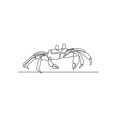 One continuous line drawing of Crab vector design illustration. Sea animal themes design in simple linear continuous style vector concept. Suitable for asset design and educational purpose.