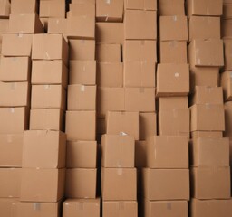 Neatly stacked brown cardboard boxes ready for disposal , organized, recycling, management