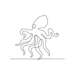 One continuous line drawing of Octopus vector design illustration. Sea animal themes design in simple linear continuous style vector concept. Suitable for asset design and educational purpose.