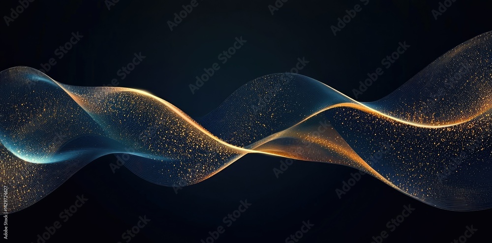 Poster abstract waves of deep blue and gold gracefully undulate across the canvas. creating a serene backdr