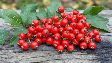 Vibrant Red Berries Cluster on Rustic Wood