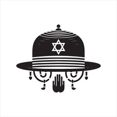 Stylized Hand in Striped Cloche Hat Graphic Design