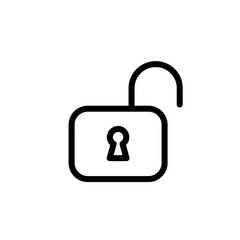 Open Padlock Icon Vector in Clean Black Outline Representing Access, Login, Security Unlock and Digital Permission Settings