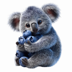 Obraz premium Adorable Koala Holding a Bunch of Blueberries