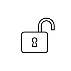 Simple Unlocked Padlock Symbol in Minimal Line Style for User Login, Authorization, Privacy Control and System Access Interface