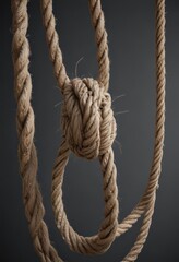 Severely strained rope, thin threads, imminent failure,  worn,  macro