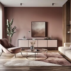 Luxurious Modern Living Room Interior Design with Blush Pink Walls and Stylish Furniture