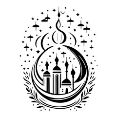 Eid Mubarak Black and White Silhouette Illustration