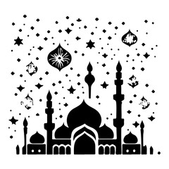 Silhouette Mosque Festive Celebration Illustration