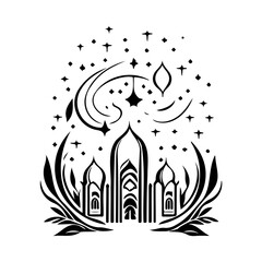 Ornamental Mosque Illustration with Crescent Moon