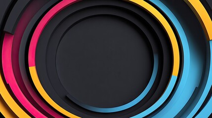 Multicolored concentric rings create a dynamic, abstract design.